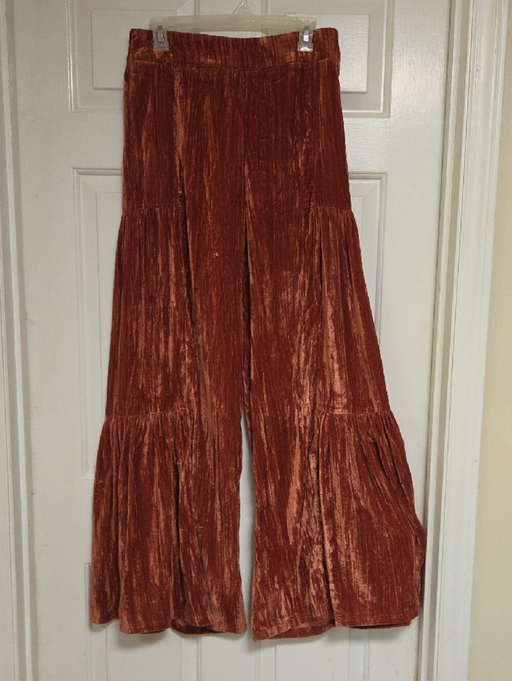 NATURAL LIFE Rust Velvet Tiered Flare Pants Sz Med - Picture 5 of 5